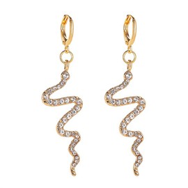 Wendalern Rhinestone Snake Drop Earrings Boho Long Snake Earrings Gold CZ Crawler Earrings Crystal Snake Dangle Earrings Jewellery for Women and Teenagers Girls, Alloy Steel