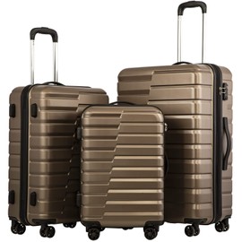 Coolife Luggage Expandable Suitcase set PC ABS TSA Lock Spinner Carry on 3 Piece Sets (brown)