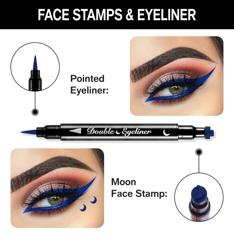 evpct 1Pcs Blue Colored Winged Eyeliners Stamp, Blue Moon Face