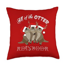 Christmas All Of The Otter Reindeer Throw Pillow