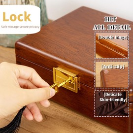 LIBOLXSP Solid Walnut Wood Jewelry Box with Lock,2 Layer Velvet Wood Jewelry Organizer Storage Lined for Earrings Rings Necklaces Bracelets Cufflink Gift Idea for Men Women, Vintage Brown