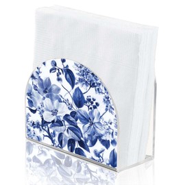 SUPERDANT Blue Flowers Napkin Holder for Tables Acrylic Tissue Holder Tissue Dispenser for Kitchen Acrylic Serviette Holder Serviette Dispenser for Dining Room Farmer Modern Decor