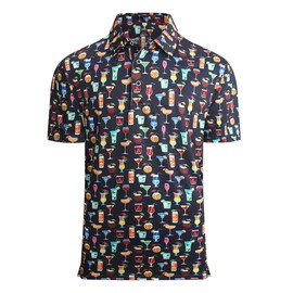 Alex Vando Mens Hawaiian Golf Shirt Moisture Wicking Digital Print Golf Shirts for Men,Black Drinking,L