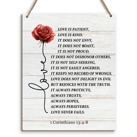 BEZBEX 1 Corinthians 13:4-8 Wall Art Decor, Love Is Patient Love Is Kind Christian Bible Verse Wall Art Religious Home Decor Rustic Wooden Hanging Sign for Bedroom Office Living Room 8X10 -K04