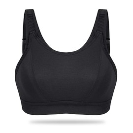 Wingslove Women’s Sports Bra High Impact Bounce Control Adjustable Workout Bra Non Padded Wirefree Yoga Bras (Black,44D)