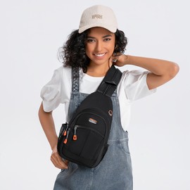 O-TBOST Small Sling Bags for Women Crossbody Backpack Multi-Pocket Adjustable Strap Daypack for Outdoors Hiking Traveling (black)