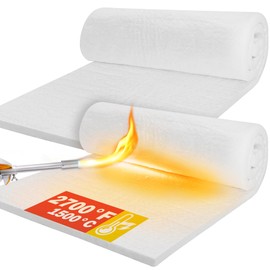 Lyrufexon Ceramic Fiber Insulation, 2 Pieces 24"x15.7"x1"Thick, 2600F Fireproof Insulation Blanket for Wood Stove Baffle, Fireplace, Pellet Stove, Chimney, Furnace, Boiler, Pizza Ovens and Forge
