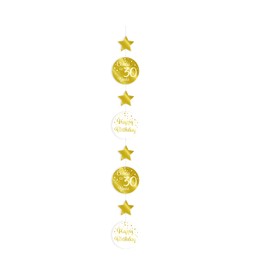 PD-Party 7023205 Vertical Hanging Decoration | Celebrations | Special Events | Party Theme - 30, Gold/White, 14cm Length x 14cm Width x 120cm Height