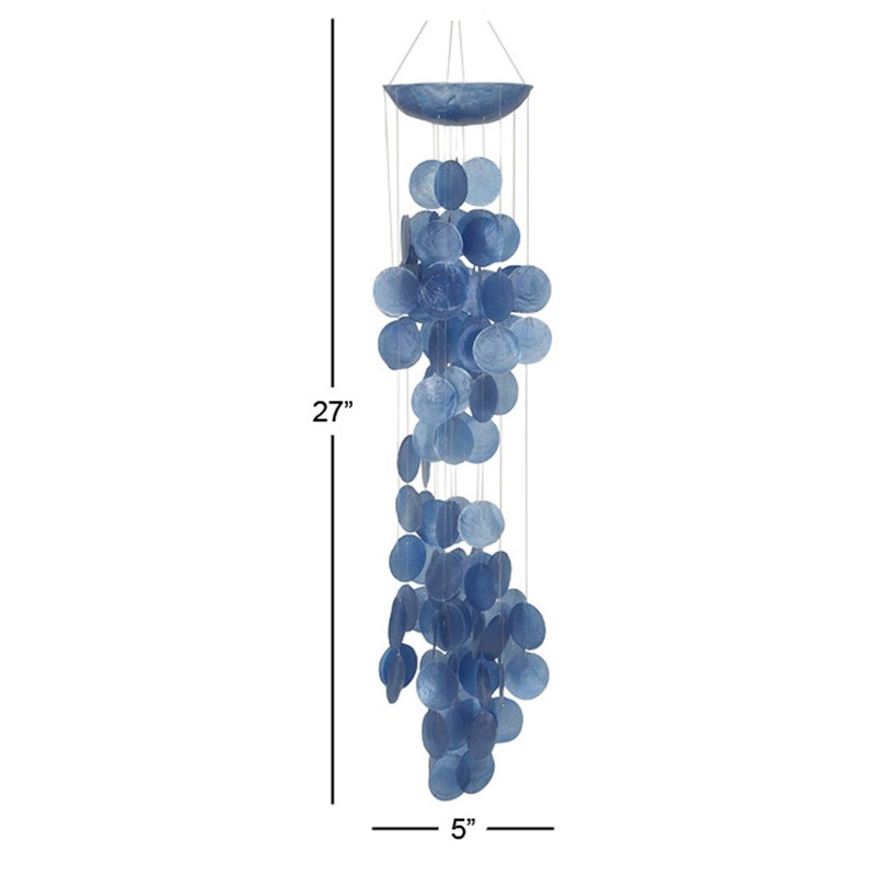 Deco 79 33119 Contemporary Capiz Windchime, 5"W x 27"H, Blue