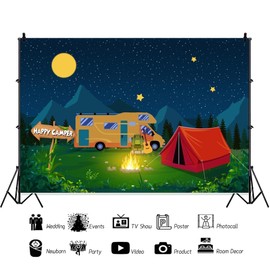 Yeele Forest Camping Backdrop Mountain RV Campfire Tent Camping Party Decorations Background Night Starry Sky Camper Outdoor Travel Adventure Party Camp Birthday Baby Shower Banner Photo Booth 7x5ft