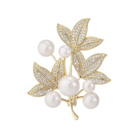 EMEGCY Maple Leaf Brooch Pin 18k Gold Plated Leaf Pearl Brooches Pins Jewelry Gifts for Women