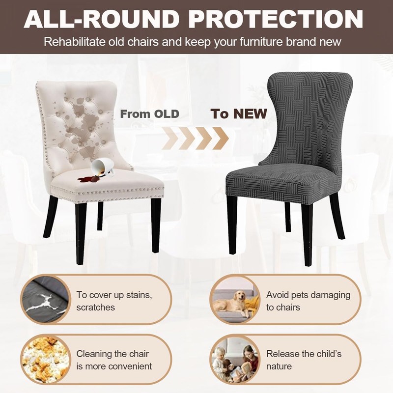Buenanir Wingback Dining Chair Covers Set of 6 Stretch Jacquard