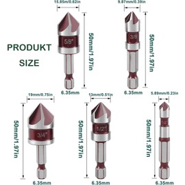 KEWAYO Countersink Drill Bit Set for Metal, Countersink 82°, Countersink and Deburring Set for Metal, 5 Flute Countersink Bit Set for Metal, Wood, Countersink, Wood Countersink
