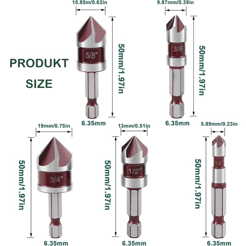 KEWAYO Countersink Drill Bit Set for Metal, Countersink 82°, Countersink