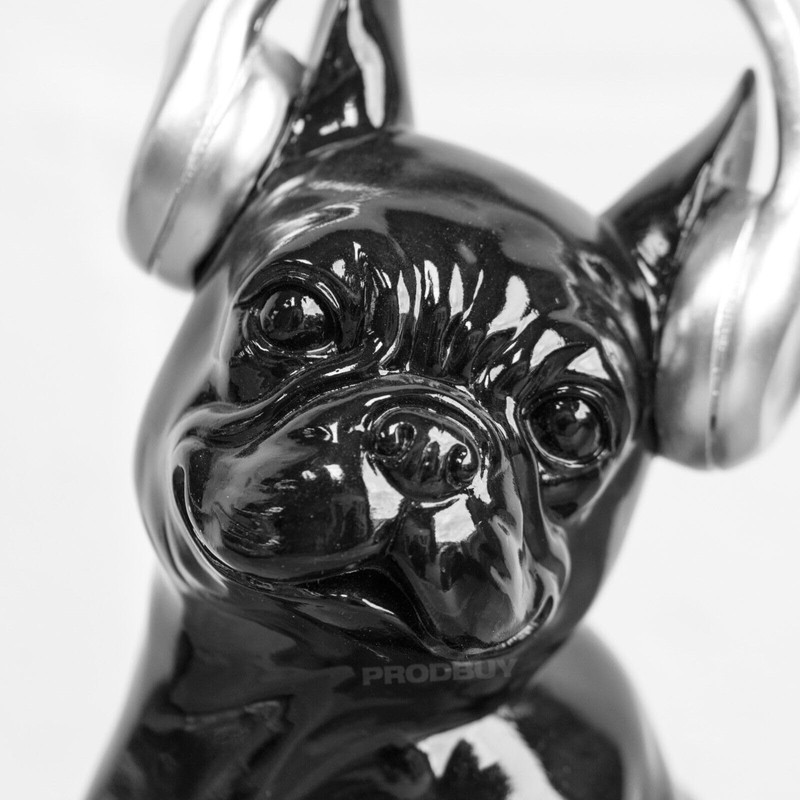 Large French Bulldog Silver Headphones Ornament Sculpture Statue Gift Frenchie