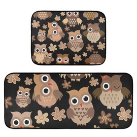 Kigai Kitchen Rugs 2 Piece Waterproof Non Slip Kitchen Mat Cute Owl Kitchen Mats Set for Sink Office Kitchen Cafe
