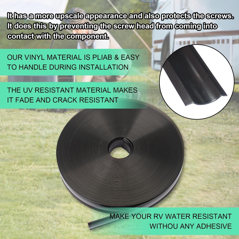 1" Black Vinyl Trim Molding Screw Cover RV Boat Camper