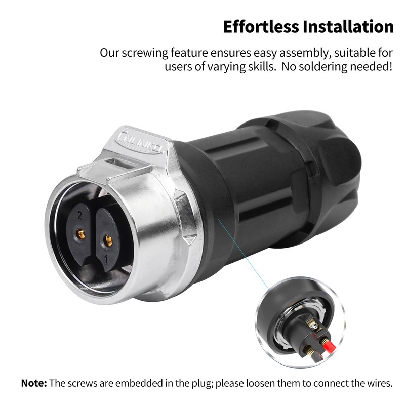 CNLINKO LP-16 2-Pin Screw Lock Waterproof Connector, IP68 Aviation Circular