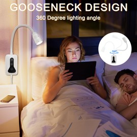 HUAEU 2 Pack Wall Mounted Headboard Reading Light, LED Dimmable Touch Control, Adjustable Neck, Ideal for Bedside, Office, or Reading（White）