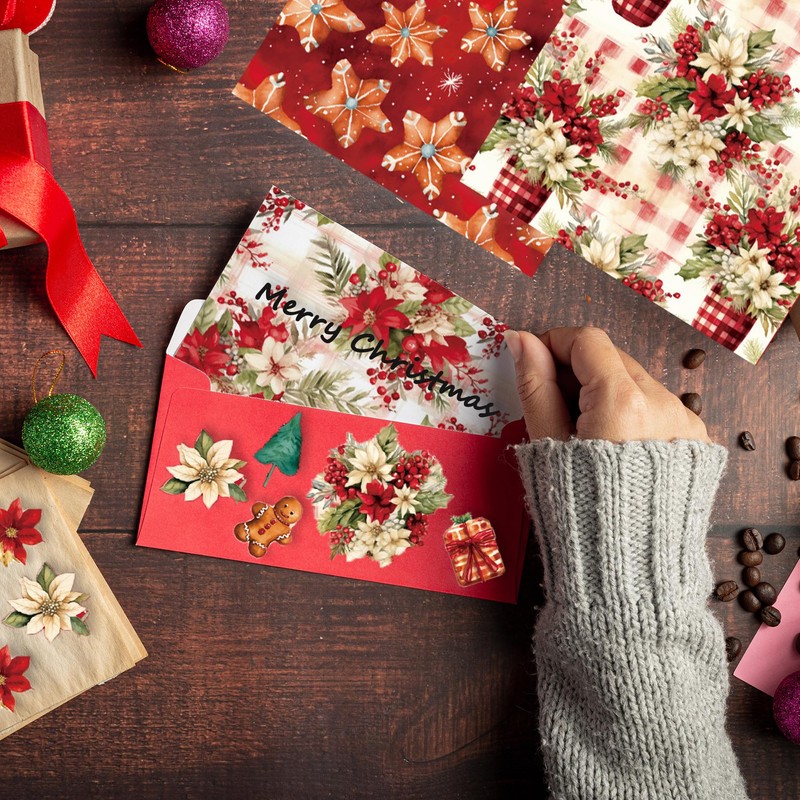 XMBHHRM Christmas Scrapbooking Supplies Kit, 24 Sheets Single-Sided Xmas Poinsettia