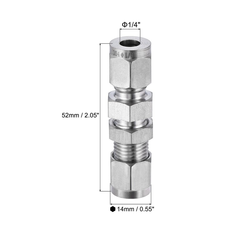 sourcing map Compression Tube Fitting 1/4" Tube OD x 1/4"
