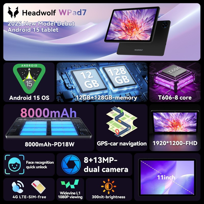 Headwolf 2025 Newest Android 15 tablet 11 Inch FHD tablet