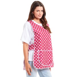 Ladies Polka Dot Design With Piping Tabard Apron Overalls Front Pocket Stylish Tabards for Women Casual Aprons for Women to Use in Home Kitchen Restaurants Coffee Shops UK Made (Pink, M)