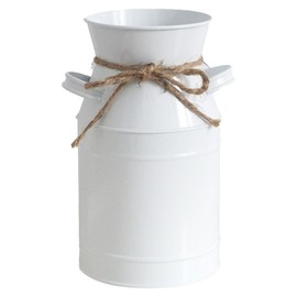 Toddmomy Vintage Metal Flower Vase Farmhouse Jug Vase Galvanized Milk Can with Handle Metal Galvanized Milk Can Country Rustic Decorative Bucket for Home Decoration White