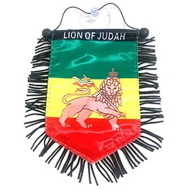 Lion of Judah Small 4 X 6 Inch Mini Flag Banner Rearview Mirror Lion of Judah Flag Fringed Window Hanging