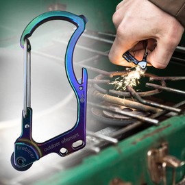 OUTDOOR ELEMENT Firebiner 6-in-1 Fire-Starting Carabiner EDC Emergency Multitool -Keychain,Utility Blade,Bottle Opener,& More