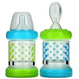 Sassy (2 Pack)Sassy Baby Food Cereal Feeder Bottles With Spoon Nipple BPA Free 4oz Set