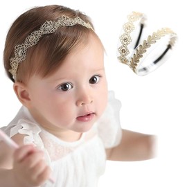 iikuru Baby Hair Band, Girls, Baby Hair Accessories, Lace, Weddings, Children, Newborns, Ceremonies, Hair Ornaments, Set of 2, gold