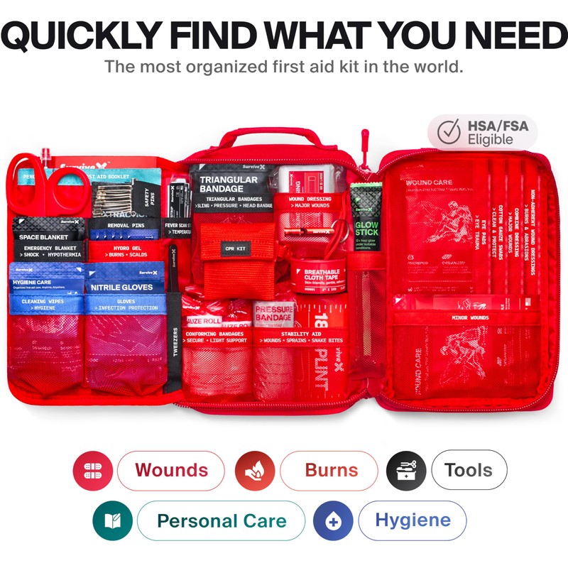 SurviveX Large First Aid Kit for Car, Travel & Home