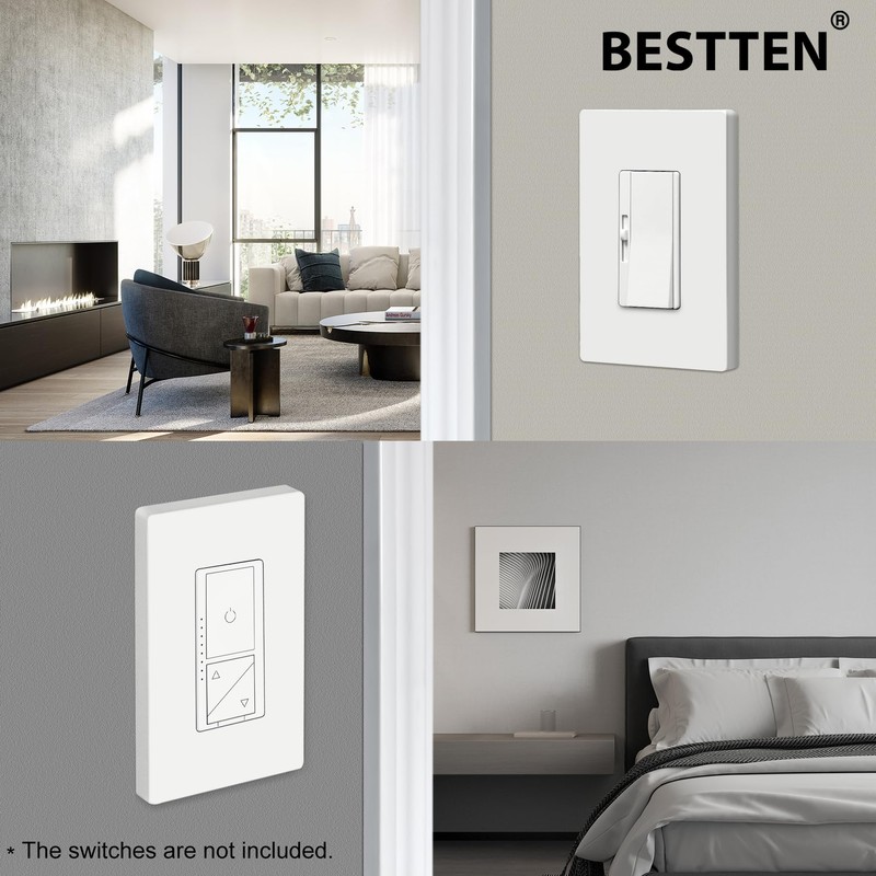 20 Pack BESTTEN Screwless Wall Plate, 1 Gang Decorator Light
