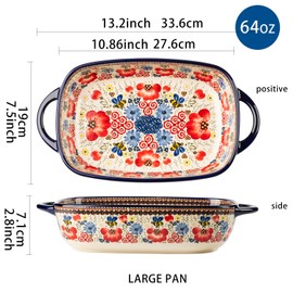 ONECCI Baking Dish Ceramic Baking Pan Blue Casserole Dish Porcelain rectangular Baking Set 2pcs Bakeware Sets Lasagna Pan Baking Dishes for oven(Honey Flower)