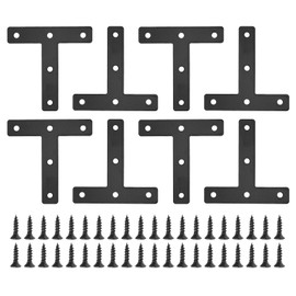sourcing map 10Pcs T-Shaped Mending Plate, 3.15"x3.15" T-Shaped Corner Bracket Shelf Bracket Flat Mending Repair Plate for Wood Shelves Furniture (80x80mm, Black)