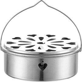 Mosquito Coil Holder with Handle and Cover, 5.5 Inch x 2.1 Inch Stainless Steel Mosquito Incense Box with Dust Leakage (1)