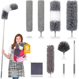 Microfiber Duster for Cleaning Fan, High Ceiling, Blinds, Gray, Silver 