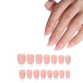 BnbnPup French Nagelspitzen 120 Stück/15 Größen: Press-on Nägel zum Aufkleben, Schonend & Schnell, Für Hochzeit/Party/Alltag, Kurze Mandelform & Naturrosa (Linien-Mandelnägel)