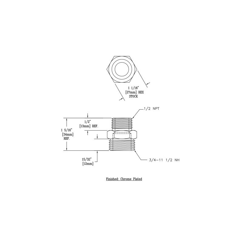 T&S Brass 005224-25 Adapter, 3/4-11.5" NH Male x 1/2" NPT