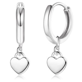 JeryWe Hoop Earrings, Ring Earrings, Women's, Simple, Heart Pendant Earrings, Pink Gold, 925 Silver, Gold, Metallic Allergies, Hoop Earrings, Birthday Gift, Women's, Sterling Silver, No Gemstone