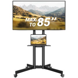 BONTEC Mobile TV Stand with Tilt Function, Rolling TV Cart for 32–85 Inch LED LCD OLED Flat & Curved TVs, Portable Stand with Laptop Shelf, Locking Wheels, Max VESA 600x400mm, 132 lbs Capacity, Black