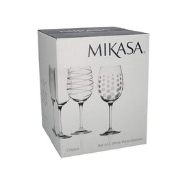 MIKASA Cheers Goblet Set/Crystal Wine Glasses with Decorative Etching, 340 ml, Set of 4, Silver
