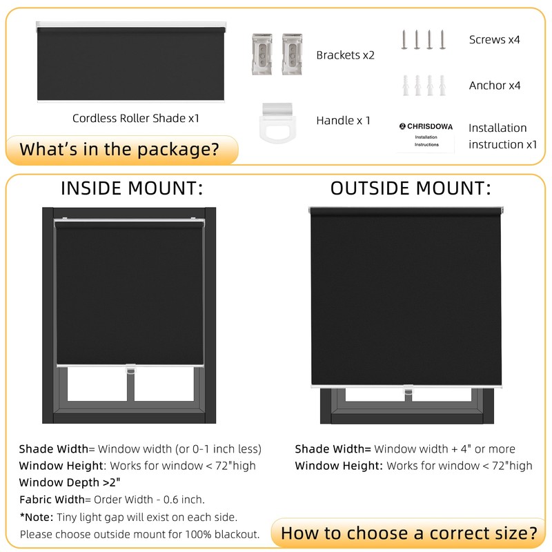 ChrisDowa Cordless Blackout Roller Shades for Windows, Thermal Insulated UV