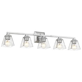 Bathroom Vanity Light 5-Light, HWH Bathroom Lighting Fixtures Over Mirror Brushed Nickel, Modern Vanity Wall Lamp with Square Bell Glass Shade, 5HY68B-5W BN