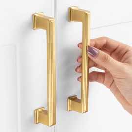 ASKANO 5 Inch Hole Centers, Brushed Gold Stepped Kitchen Cabinet Pull Handle ZP2206 | Pack of 10, Solid Hardware for Drawer, Dresser, Bathroom, Vanity, Furniture Door, Cupboard, Bedroom, 5"