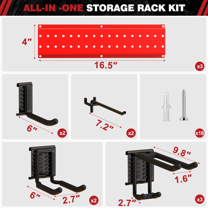 NattyDot Garage Tool Organizer Wall Mount 49.5inch With 9 Hooks,Shovel