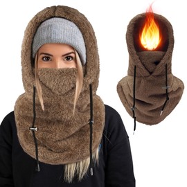 Lyneun Winter Balaclava Face Mask, Thermal Ski Mask Windproof, Adjustable Ski Mask Balaclava, Multifunctional Balaclava Hood with Neck Warmer Snood, Unisex Balaclava Mask for Winter Sports(Brown)