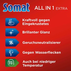 Somat All in 1 Extra Dishwasher Tabs (26 Tabs), Dish Rinse Tabs for Radiant Cleanliness Even at Low Temperatures, Fight Even Dried Residues