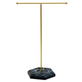 JJiaoLinin Jewellery Organiser Stand, Hanging Jewelry Organizer, Metal T-Bar Necklace Display Stand with Marble Pattern Tray, Jewelry Display Stand for Earrings, Bracelets, Rings and Watches